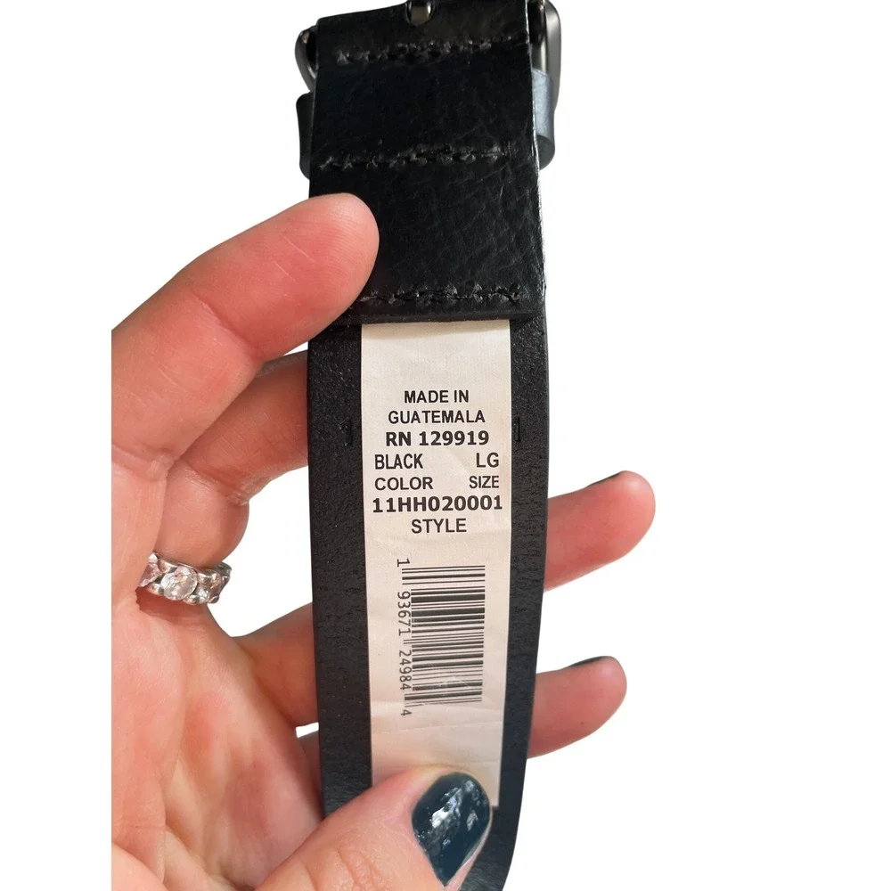 Black Leather Belt Large Gunmetal Buckle Size L by Haggar